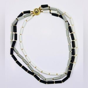 Vintage Stamped WESTERN GERMANY Gold Tone Three-Strand Beaded Necklace 20”